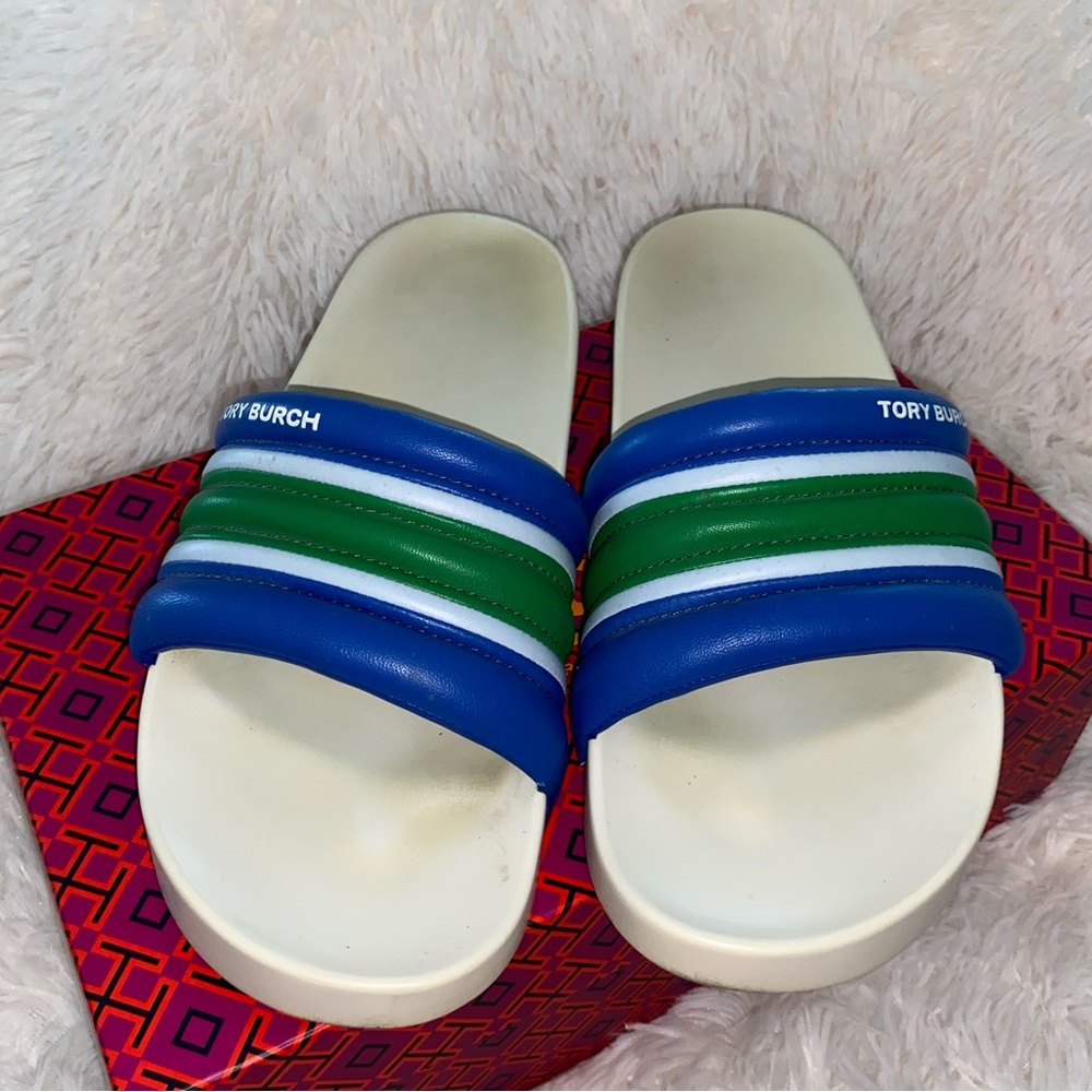 Authentic Tory Burch Striped Sandals Gently Used Size 11.